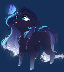 black_body black_fur blue_eyes blue_hair blue_tail chibi duo eyelashes female feral fur hair hooves horn looking_up simple_background solo_focus standing tail transparent_background tuft bambudess hasbro my_little_pony mythology fan_character mystic_shadow arthropod butterfly equid equine insect lepidopteran mammal mythological_creature mythological_equine unicorn absurd_res alpha_channel digital_media_(artwork) hi_res