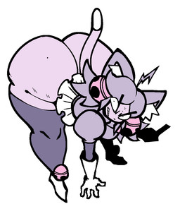 accessory angry animal_ears antenna_hair bell bent_over big_butt bottomwear breasts butt cat_tail clothed clothing constricted_pupils crazy_eyes dipstick_tail fangs female female_humanoid flipping_viewer_off frilly frilly_bottomwear frilly_clothing frilly_skirt gesture gloves grey_body grey_clothing grey_hair hair hair_accessory hand_gesture handwear huge_butt huge_hips inner_ear_fluff insane jewelry legwear markings medium_breasts middle_finger mole_on_butt necklace no_underwear puffy_sleeves pupils skirt small_pupils solo tail tail_markings teeth thick_thighs thigh_highs tuft v_sign white_clothing wide_hips nanodude78 deltarune undertale_(series) irritable_ghost_(deltarune) mad_mew_mew mew_mew_(undertale) pink_(deltarune) animal_humanoid felid felid_humanoid feline feline_humanoid humanoid mammal mammal_humanoid 2026 digital_drawing_(artwork) digital_media_(artwork)