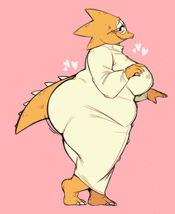 3_toes anthro big_butt blush blush_lines bodily_fluids breasts butt claws eyelashes eyewear feet female fur glasses heart_symbol huge_butt huge_thighs long_eyelashes motion_lines non-mammal_breasts overweight overweight_anthro overweight_female pink_body pink_fur scale_freckles scales side_view solo sweat sweatdrop tail thick_thighs toe_claws toes animation_sensation undertale undertale_(series) alphys monster scalie 2026 digital_media_(artwork) full-length_portrait hi_res portrait