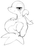 ambiguous_gender anthro biped blush eyelashes front_view glistening glistening_eyes hand_on_hip hand_on_tail knock-kneed leaf leaf_tail looking_at_viewer simple_background sitting sitting_on_ground smile snout solo tail white_background azre nintendo pokemon generation_5_pokemon pokemon_(species) snivy 3:4 hi_res monochrome sketch