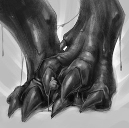 3_toes anthro bodily_fluids claws dew_claws dripping duo feet gesture goo_drip hand_gesture horn larger_anthro larger_male male muscular muscular_anthro muscular_male paws size_difference slime stepped_on stepping tail thumbs_up toe_claws toes koshquasar mythology devourer_(razor_koopa) dragon goo_creature goo_dragon mythological_creature mythological_scalie scalie 2025 hi_res monochrome sketch