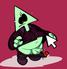 balls belly bodily_fluids bottomwear clothing cursor for_a_head genitals humanoid_genitalia humanoid_hands humanoid_penis male navel overweight overweight_male pants penis shirt simple_background solo sweat topwear submarine_screw deltarune undertale_(series) hacker_(deltarune) darkner object_head 2021 digital_media_(artwork)