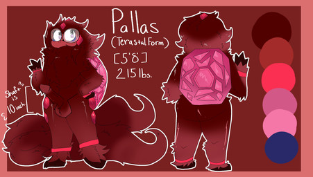 anthro balls biped border butt color_swatch front_view fur gem genitals glistening glistening_eyes gold_(metal) hair male nude outline penis rear_view ruby_(gem) solo tail text zizidoodles nintendo pokemon pallas_(terapagos) generation_9_pokemon legendary_pokemon pokemon_(species) terapagos terapagos_(terastal_form) 2025 absurd_res colored digital_drawing_(artwork) digital_media_(artwork) english_text full-length_portrait handwritten_text hi_res model_sheet portrait red_theme warm_colors