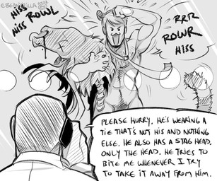 accessory alternate_species clothed clothing dialogue duo feral gore hair humanoidized male mostly_nude necktie necktie_only severed_body_part severed_head speech_bubble tail text whiskers zillabean hannibal_(series) hannibal_lecter jack_crawford animal_humanoid felid felid_humanoid human humanoid mammal mammal_humanoid pantherine pantherine_humanoid tiger_humanoid 6:5 digital_media_(artwork) english_text monochrome