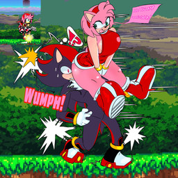 accessory anthro big_butt black_body black_fur black_nose boots bracelet butt butt_in_face butt_slam chest_tuft clothed clothing dialogue dress duo exclamation_point eyelashes face_in_ass female footwear front_view fur gloves green_eyes hair hair_accessory hairband handwear head_tuft jewelry male open_mouth panties pink_body pink_fur pink_hair question_mark red_body red_boots red_clothing red_dress red_eyes red_footwear red_fur shoes short_hair speech_bubble tan_body tan_fur text thick_thighs tuft underwear white_body white_clothing white_fur white_gloves white_handwear white_panties white_underwear wide_hips captain_t sega sonic_the_hedgehog_(series) amy_rose shadow_the_hedgehog eulipotyphlan hedgehog mammal 1:1 absurd_res hi_res