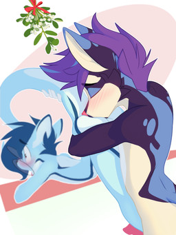 anal animal_genitalia anthro blush butt duo eyewear fur genitals glasses held_up male male/male mistletoe multicolored_body multicolored_fur open_mouth oral penis plant rimming sex surprised tongue tongue_out wearing_glasses white_body white_fur noxybutt drip_(dripponi) noxy_(noxy) canid canine canis jackal macropod mammal marsupial wallaby hi_res