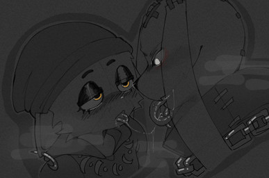 anthro beanie bedroom_eyes blush blush_lines bodily_fluids chain clothing duo eye_contact female french_kissing hat headgear headwear kissing looking_at_another male male/female narrowed_eyes open_mouth piercing saliva saliva_on_tongue saliva_string seductive smile steam stitch_(sewing) tongue tongue_piercing kobita09 epic_games fortnite meow_skulls nitehare_(fortnite) domestic_cat felid feline felis lagomorph leporid mammal rabbit 2025 digital_drawing_(artwork) digital_media_(artwork) hi_res