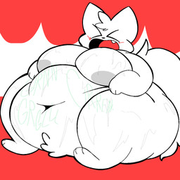 anthro belly big_belly blush eyes_closed huge_belly hyper hyper_belly male moobs navel open_mouth solo callmecringe boy_kisser_(meme) silly_cat_(mauzymice) domestic_cat felid feline felis mammal 1:1 meme