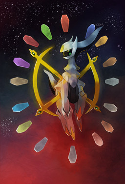 ambiguous_gender black_body feral floating green_sclera mouthless multicolored_body night quadruped red_eyes solo star white_body cuteskitty nintendo pokemon arceus generation_4_pokemon legendary_pokemon pokemon_(species) 2012 digital_media_(artwork) hi_res