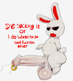 ambiguous_gender anthro balls belly big_balls big_butt big_penis bodily_fluids butt dialogue dripping erection genital_fluids genital_piercing genitals gesture hand_gesture huge_balls huge_penis hyper hyper_balls hyper_genitalia hyper_penis immine imminent_death leaking_precum male nipples nubbed_penis nude open_mouth overweight overweight_anthro penis penis_piercing piercing pointing pointing_at_penis precum precum_drip precum_squirt prince_albert_piercing profanity shortstack solo tail text thick_thighs threatening threatening_rape white_body wide_hips conditional_dnp kinkykong chikn_nuggit iscream_(chikn_nuggit) lagomorph leporid mammal english_text hi_res nonbinary_(lore)
