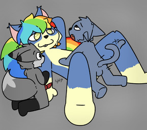 adult_on_young age_difference animal_genitalia animal_penis anthro anthro_on_anthro biped black_eyes black_nose blue_body blue_fur blue_hair blue_tail canine_genitalia canine_penis dominant dominant_young erection fangs female fur genitals grey_background grey_body grey_fur grey_hair grey_tail group hair holding_belly knot looking_pleasured lying male male/female motion_lines multicolored_hair multicolored_tail older_penetrated on_back penetration penis rainbow_hair rainbow_tail sex simple_background tail tail_motion tailwag teeth trio vaginal voyeur yellow_eyes young young_anthro young_male lightningb0lt01 jax_(lightningb0lt01) mattias_(lightningb0lt01) minia_(augustus) canid canine canis domestic_cat felid feline felis mammal rodent sciurid tree_squirrel wolf 2026 absurd_res hi_res watermark