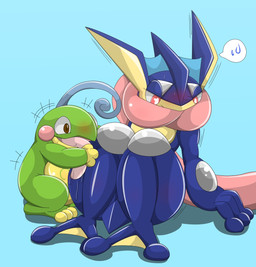 ambiguous/ambiguous ambiguous_gender barefoot blush bodily_fluids duo feet membrane_(anatomy) simple_background sweat toes tongue tongue_out webbed_feet type nintendo pokemon generation_2_pokemon generation_6_pokemon greninja pokemon_(species) politoed 2015 hi_res