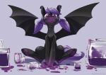 feral food hair jelly_(food) membrane_(anatomy) membranous_wings purple_eyes purple_hair simple_background sitting smile solo wings underpable hasbro my_little_pony fan_character bat bat_pony equid mammal 2018 absurd_res digital_media_(artwork) hi_res