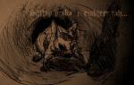 blood bodily_fluids confrontation dark determination insult long_ears scratches solo text tunnel holt5 watership_down bigwig_(watership_down) general_woundwort thlayli lagomorph leporid mammal rabbit fiction hi_res monochrome translation_request