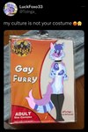 ambiguous_gender anthro begging begging_pose blue_body canid canine clothing collar costume deer english_text fox halloween halloween_costume hi_res holidays humor hybrid legwear luckfoxo33 male mammal meme my_culture_is_not_your_costume pose solo text thigh_highs tolng tongue tongue_out trans_(lore) trans_man_(lore) twitter