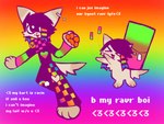 alternative_fashion ambiguous_gender anthro fashioncore feral rainbow_background rainbow_theme raver scene_(fashion) simple_background smile solo conditional_dnp labbit_(artist) garn47 the_unpleasant_gradient car_(garn47) domestic_cat felid feline felis mammal colorful_theme