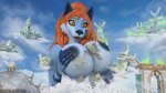 anthro big_breasts blue_body blue_fur boob_crush breast_squish breasts claws cloud destroyed_building destruction fantasy female fur hair huge_breasts looking_down macro macro_destruction macro_female nipples nude pink_claws red_hair sky skyscape solo squish surprised_expression lapushis mikayla_(snippythedeliveryfox) canid canine fox mammal 16:9 hi_res widescreen