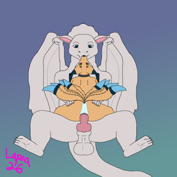 andromorph antlers balls butt butt_grab collar duo feral feral_on_feral genitals hand_on_butt horn intersex intersex/male knot knotted_penis male multi_tail on_lap penis tail vaginal wings lapsa_heartlocke mythology ouros_(character) canid canine dragon fox hybrid mammal mythological_creature mythological_scalie scalie 1:1 hi_res