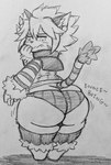 anthro big_butt butt clothed clothing ear_piercing female footwear piercing rear_view shoes socks solo text thick_thighs underwear fauxtellno1 cyberconnect2 little_tail_bronx solatorobo elh_melizee felid feline felineko mammal absurd_res hi_res monochrome traditional_media_(artwork)