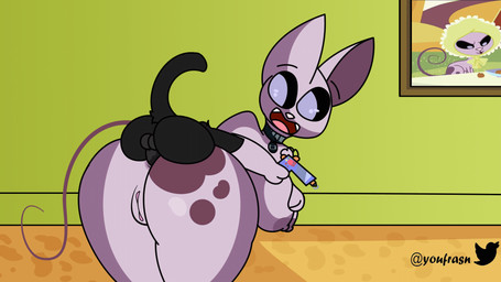 anal anal_penetration animated_gif anthro anthro_on_feral anthro_penetrated anus areola balls bent_over bestiality big_breasts big_butt black_body black_fur black_sclera breasts butt collar crossgender duo fangs female female_penetrated feral feral_penetrating feral_penetrating_anthro from_behind_position fur genitals hairless hand_on_breast holding_object huge_butt male male/female male_penetrating male_penetrating_female mtf_crossgender multicolored_body multicolored_skin nipples open_mouth penetration penile penile_penetration penis penis_in_ass perching_position pink_body pink_nose pink_skin portrait_(object) purple_anus purple_areola purple_body purple_eyes purple_fur purple_nipples purple_skin sex size_difference teeth text thick_thighs twitter_logo wide_hips youfrasn kid_vs._kat twitter mr._kat alien domestic_cat felid feline felis hairless_cat mammal sphynx_(cat) 16:9 2022 animated artist_name hi_res short_playtime source_request widescreen