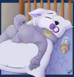 4_toes ageplay anthro anus baby_bottle balls bodily_fluids body_pillow bottle butt container cum cum_in_a_baby_bottle cum_in_bottle cum_in_container curling_toes feet genital_fluids genitals infantilism kitshotter male neonate nude pacifier pillow rear_view roleplay shota sleeping soles solo star toddler toes young young_anthro anowotternpc dozyjunge canid canine canis mammal wolf hi_res