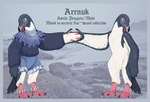 4_fingers anthro beak biped blue_border border claws clothed clothing feathers fingers male open_mouth solo text avian-king arrnuk_(avian-king) adelie_penguin avian bird penguin absurd_res english_text hi_res