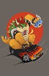 anthro black_bracelet blue_shell bracelet breath_powers car claws driving dust elemental_manipulation fire fire_breathing fire_manipulation green_body green_shell hair inside_car inside_vehicle jewelry male muscular muscular_anthro muscular_male open_mouth overweight overweight_anthro overweight_male red_eyes red_hair shell simple_background sitting solo spiked_bracelet spikes tan_body vehicle white_claws yellow_body crazydrak mario_bros nintendo bowser koopa scalie 2022 absurd_res dated hi_res signature
