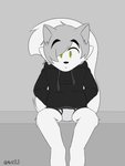 anthro black_clothing black_hoodie black_topwear briefs clothed clothing drawyourfursona hoodie hoodie/briefs_meme male simple_background sitting solo topwear underwear white_clothing white_underwear articowo meme_clothing artic_foxi canid canine canis mammal wolf 3:4 hi_res meme