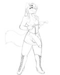 anthro big_penis boots bottomwear clothing corset femboy footwear garter_straps genitals hair hair_over_eye high_heeled_boots high_heels humanoid_genitalia laced_boots lingerie male one_eye_obstructed pencil_skirt penis riding_crop shoes skirt smile smiling_at_viewer smirk smirking_at_viewer smug solo topwear whip yourbnuuy dusty_(princedusty) canid canine mammal black_and_white hi_res monochrome sketch