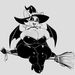 anthro armwear bat_wings big_breasts big_ears boots breasts broom broom_riding cleaning_tool cleavage cleavage_overflow clothed clothing countershading elbow_gloves fangs female footwear gloves hair handwear hat headgear headwear high_heeled_boots high_heels huge_breasts lipstick looking_at_viewer magic_user makeup membrane_(anatomy) membranous_wings narrowed_eyes shoes short_hair skinsuit teeth text thick_thighs tight_clothing wings witch witch_costume witch_hat conditional_dnp digitaldomain123 sega sonic_the_hedgehog_(series) rouge_the_bat bat mammal 1:1 absurd_res artist_name greyscale hi_res monochrome signature