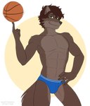 5_fingers abs anthro athletic athletic_anthro athletic_male ball basketball_(ball) black_nose blue_briefs blue_clothing blue_underwear briefs briefs_only brown_body brown_fur brown_hair bulge clothed clothed_anthro clothed_male clothing fingers fur hair humanoid_hands male pecs smile solo topless topless_anthro topless_male underwear underwear_only rustymiko josh_woodlane canid canine canis mammal wolf 2024 hi_res