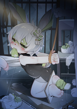 3_toes 4_fingers 4_toes accessory after_orgasm ahoge anthro bangs bars bdsm blush blush_lines bodily_fluids bodysuit bondage bound bow_ribbon briefs captured chair clothing crying cum cum_drip cum_on_clothing cum_on_face cum_on_footwear cum_on_ground cum_on_penis cum_on_shoes cum_on_underwear curtains discarded_clothing discarded_footwear discarded_underwear disembodied_penis dripping eyebrows faceless_character faceless_male feet fingers floor foot_fetish foot_focus footwear fur furniture genital_fluids genitals glistening glistening_body glistening_latex green_body green_clothing green_ears green_eyes green_fur green_legwear group hair hair_accessory hair_bow hair_ribbon hairclip hands_behind_back hands_tied hands_tied_behind_back inside kneeling latex latex_bodysuit latex_clothing latex_skinsuit legwear long_ears looking_at_viewer male nude nude_male one_sock_on paperwork penis prison prison_cell rabbit_ears rabbit_print reflective_floor restraints ribbons rope rope_bondage scut_tail shoes shoes_removed short_tail skinsuit sock_fetish sock_in_mouth socks socks_removed stocks sweat sweatdrop sweaty_body tail tears tight_clothing tile tile_floor toes trio underwear whip whip_mark white_briefs white_clothing white_eyebrows white_footwear white_hair white_underwear young young_anthro young_male unknown_artist ambiguous_species lagomorph leporid mammal rabbit hi_res