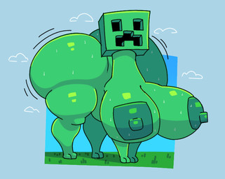 big_breasts big_butt bodily_fluids breasts busty_feral butt female feral green_body huge_butt hyper hyper_butt motion_lines musk nipples simple_background solo sweat voluptuous_feral mechaclank microsoft minecraft mojang xbox_game_studios creeper_(minecraft)