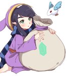 bag barefoot black_hair blush clothing duo feet hair humanoid_pointy_ears light_body light_skin male pointy_ears rupee simple_background sitting louol9 nintendo the_legend_of_zelda ravio avian humanoid hylian 2020