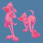 all_fours animal_genitalia anthro anus balls floppy_ears fur genitals heart_nose heart_symbol male nipples pink_body pink_fur presenting presenting_anus sheath solo cockroachmllk telegram lovehound canid canine canis domestic_dog mammal 2025 hi_res