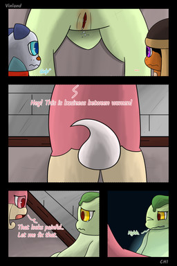 anthro badge biped cloth dialogue fantasy female freckled_face freckles genitals group male semi-anthro speech_bubble text vulva vinland nintendo pokemon pokemon_mystery_dungeon spike_chunsoft anders_(infinitydoom) ano_(vinland) sebastian_(infinitydoom) audino charmander chikorita generation_1_pokemon generation_2_pokemon generation_5_pokemon oshawott pokemon_(species) 2:3 absurd_res artist_name comic digital_drawing_(artwork) digital_media_(artwork) english_text hi_res shaded simple_shading story