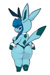 anthro anthrofied breasts bunny_costume butt clothing costume embarrassed fake_ears fake_rabbit_ears female pokemorph rear_view short_stack simple_background snaggle_tooth solo white_background zamuzaza2 nintendo pokemon eeveelution generation_4_pokemon glaceon pokemon_(species) 2:3 hi_res