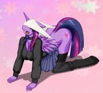 all_fours anthro atomic_wedgie breasts cleavage clothed clothing female hooves horn legwear panties solo stockings underwear unguligrade wedgie wings shamziwhite friendship_is_magic hasbro my_little_pony mythology twilight_sparkle_(mlp) equid equine mammal mythological_creature mythological_equine winged_unicorn