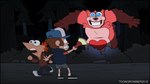 16:9 2013 4_fingers anthro artist_name baseball_cap blue_clothing blue_eyes blue_jacket blue_topwear bottomwear brown_hair child clothing crossover digital_drawing_(artwork) digital_media_(artwork) dipper_pines disney english_description fingers fist flashlight fleeing forest fur gravity_falls group hair hat headgear headwear hi_res holding_flashlight hoodie human jacket male mammal night open_mouth orange_hair phineas_and_ferb phineas_flynn pink_body pink_fur plant red_clothing red_hoodie red_topwear running running_away sharp_teeth short_hair shorts teeth toongrowner topwear tree trio were-care-bear_(toongrowner) widescreen young