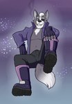 5_fingers abstract_background anthro biped boots bottomwear cigarette claws clothed clothing fingerless_gloves fingers footwear footwear_focus fur glistening gloves grey_body grey_fur grey_tail handwear inner_ear_fluff looking_at_viewer male multicolored_body multicolored_fur pants purple_background purple_boots purple_clothing purple_footwear sharp_teeth shoe_fetish shoe_focus shoes simple_background smile smoking smoking_cigarette solo tail teeth tuft two_tone_body two_tone_fur two_tone_tail white_body white_fur white_tail blueballs nintendo star_fox wolf_o'donnell canid canine canis mammal wolf 2019 digital_media_(artwork) hi_res