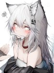 black_body black_fur blush bone bone_in_mouth breasts cleavage clothed clothing collar disembodied_hand duo female female_focus female_humanoid fluffy_ears fur grey_body grey_fur grey_hair hair humanoid_focus inner_ear_fluff long_hair mouth_hold object_in_mouth solo_focus tuft white_body white_eyes white_fur tabhead arknights hypergryph studio_montagne lappland_(arknights) animal_humanoid canid canid_humanoid canine canine_humanoid humanoid mammal mammal_humanoid wolf_humanoid 2022 absurd_res digital_media_(artwork) hi_res translated_description