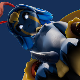 anthro blue_body blue_fur blue_hair bodily_fluids breasts dripping exoskeleton eyebrows first_person_view fur genital_fluids genitals glowing glowing_eyes gynomorph hair hand_on_hip intersex looking_at_viewer looking_down looking_down_at_viewer low-angle_view penis precum precum_drip raised_eyebrow saliva saliva_on_penis simple_background small_breasts smile smiling_at_viewer smirk smirking_at_viewer solo standing submissive submissive_pov transparent_background yellow_body yellow_fur fiopon mollis arthropod insect lepidopteran moth 1:1 3d_(artwork) absurd_res alpha_channel blender_(artwork) blender_cycles_(artwork) digital_media_(artwork) hi_res