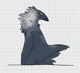 anthro blue_eyes feathered_arms feathers grey_body grey_feathers looking_at_viewer male male_anthro mouth_closed simple_background solo standing tail tan_background strawgoatcult avian bird corvid jackdaw oscine passerine 2026 english_description portrait three-quarter_portrait