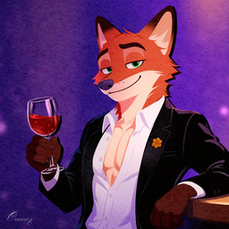 abs alcohol anthro beverage clothed clothing male muscular muscular_male open_clothing open_shirt open_topwear pecs seductive shirt solo topwear wine wine_bottle oravert69522 disney zootopia nick_wilde canid canine fox mammal red_fox true_fox 1:1 absurd_res hi_res