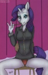 2013 anthro anthrofied bhawk biped blue_eyes blue_eyeshadow bottomwear breasts chair clothed clothing equid equine eyeshadow female friendship_is_magic fully_clothed furniture hair hasbro horn jobo37 looking_at_viewer makeup mammal my_little_pony mythological_creature mythological_equine mythology nipple_outline panties pen purple_hair rarity_(mlp) shirt sitting skirt solo topwear underwear unicorn upskirt