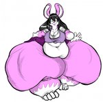 anthro belly belly_rolls big_breasts black_hair bottomwear breasts buckteeth chubby_cheeks clothing deep_navel fat_rolls female fur green_eyes hair huge_thighs hyper hyper_thighs leg_rolls multicolored_body multicolored_fur navel nipple_outline obese obese_anthro obese_female overweight overweight_anthro overweight_female pink_body pink_fur shirt skirt solo teeth thick_thighs topwear two_tone_body two_tone_fur white_body white_fur behemuffin fia_(deonwolf) lagomorph leporid mammal rabbit 2010 digital_media_(artwork) hi_res