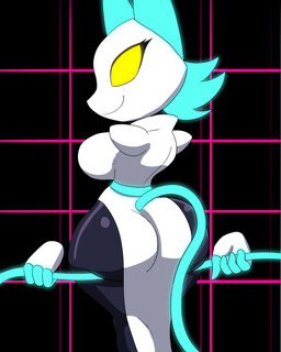 4_fingers anthro big_breasts big_butt blue_hair breasts butt butt_squish clothed clothing curvy_figure female fingers floating_hands hair hourglass_figure huge_breasts huge_butt looking_back machine no_pupils presenting presenting_hindquarters rear_view small_waist smile solo squish wide_hipped_anthro wide_hipped_female wide_hips yellow_eyes tansau deltarune undertale_(series) tasque_manager darkner felid mammal robot 2021 4:5 hi_res