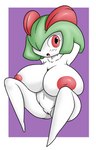 amphlow areola big_areola big_breasts breasts chibi color_edit colored digital_drawing_(artwork) digital_media_(artwork) female generation_3_pokemon genitals green_hair hair hi_res huge_breasts humanoid kirlia linkido looking_at_viewer nintendo nipples not_furry nude open_mouth pokemon pokemon_(species) purple_background pussy red_areola red_eyes red_nipples shaded short_stack simple_background solo third-party_edit