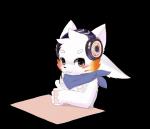 beverage container cup electronics furniture headgear headphones headset male scarf solo table tail tail_motion tailwag tea senz lyricwulf canid canine canis mammal wolf 2017 2d_animation animated frame_by_frame motion_tweening short_playtime