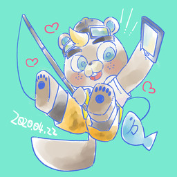 anthro blonde_hair blue_eyes buckteeth cellphone chibi electronics fishing_rod freckles hair heart_symbol male phone smartphone solo teeth wwttnnkk_99 animal_crossing nintendo c.j._(animal_crossing) beaver mammal rodent 1:1 pastel_theme